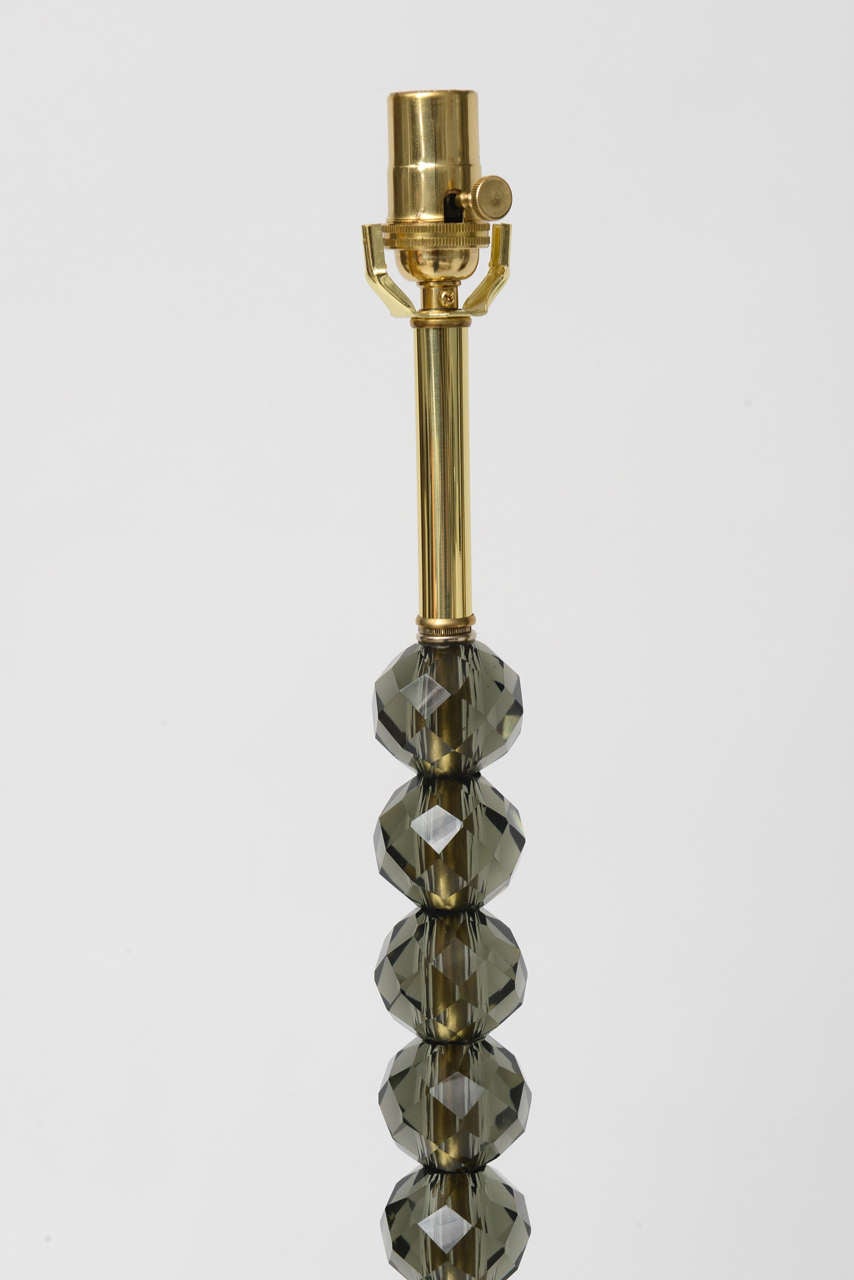 Brass 1950s Italian Faceted Smoke Crystal and Marble Floor Lamp