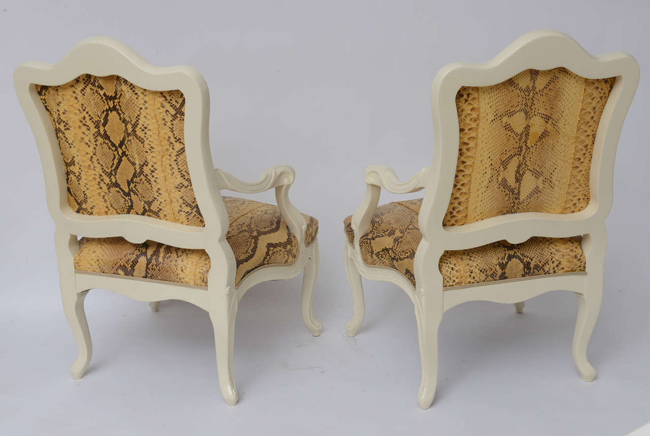 Lacquered Louis XV Style Chairs in Genuine Python 4
