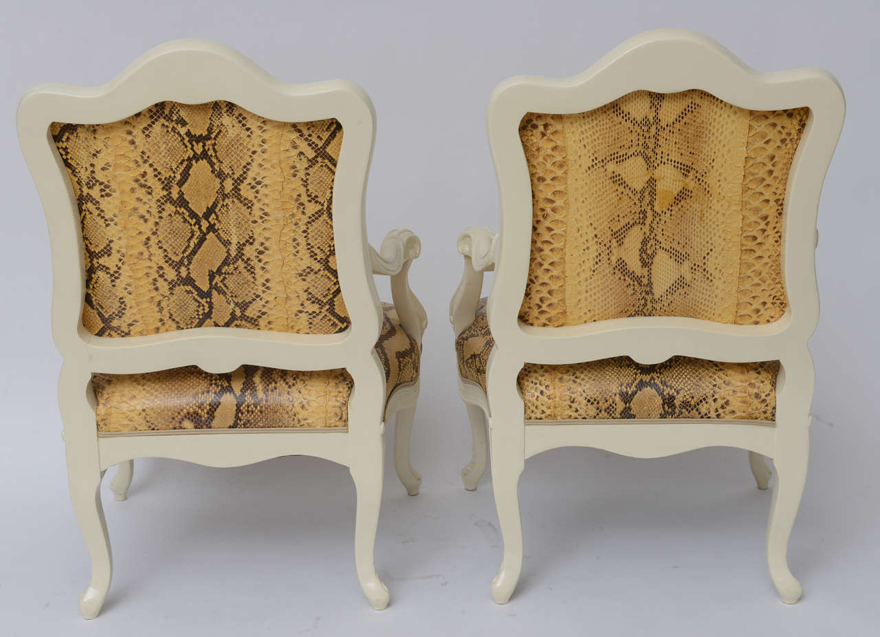 Lacquered Louis XV Style Chairs in Genuine Python 5