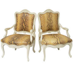 Lacquered Louis XV Style Chairs in Genuine Python