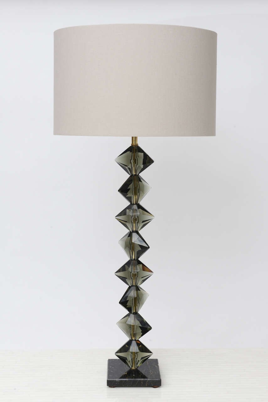 Pair of Faceted Smoked Crystal Lamps