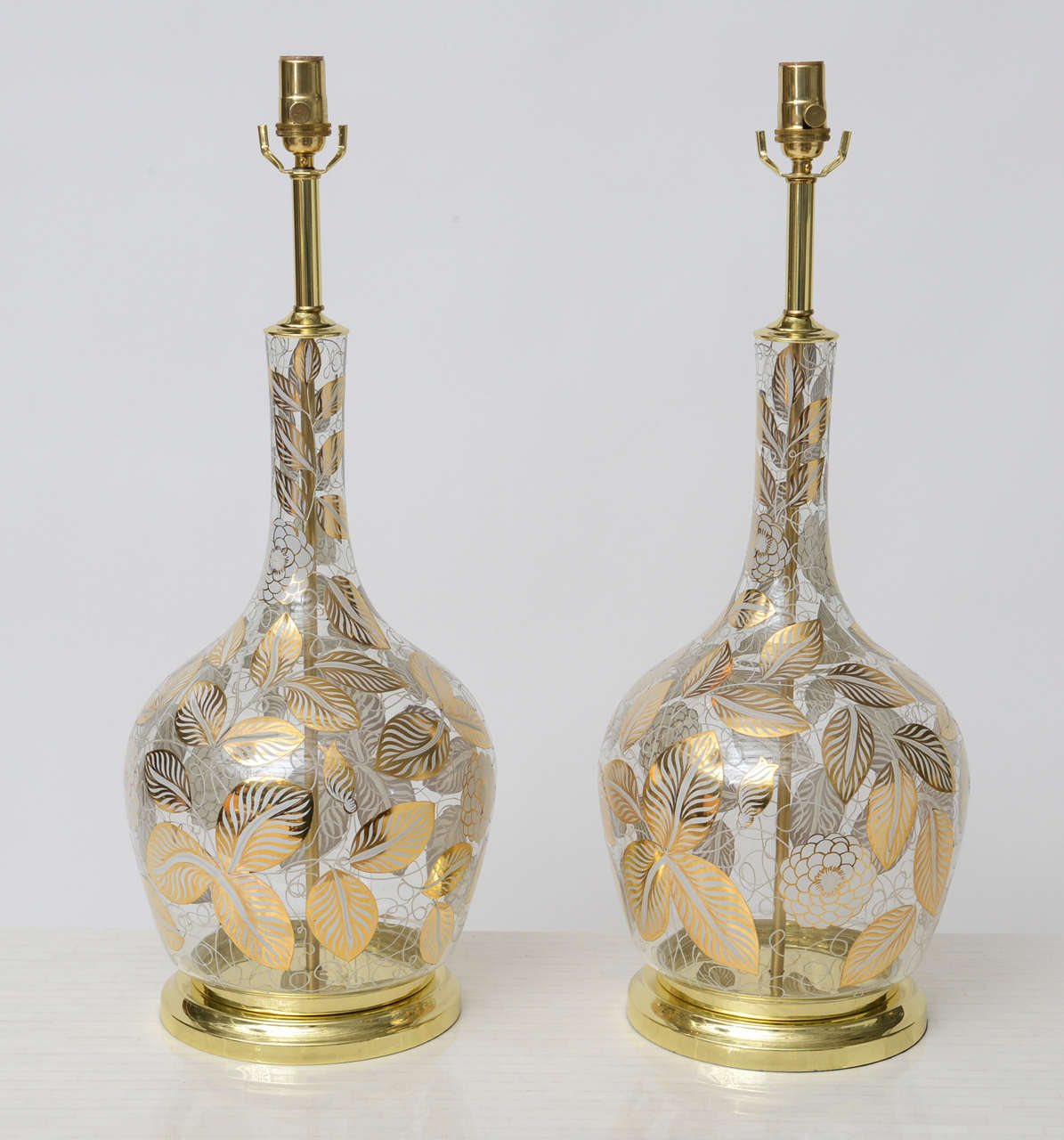 American Pair of Midcentury Painted Glass Lamps