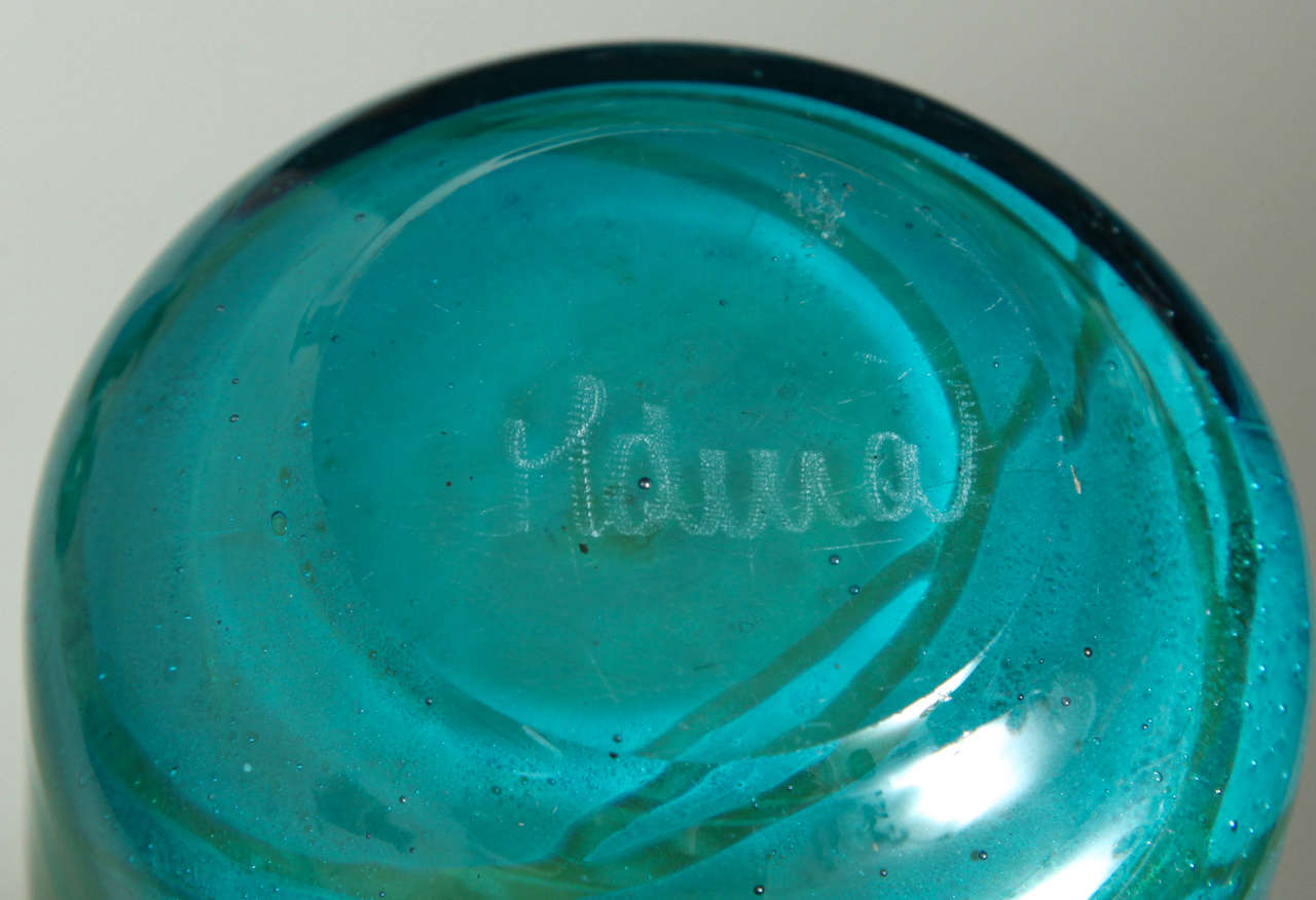 Mid-20th Century Collection of Blue and Green Studio Glass Vases For Sale