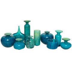 Vintage Collection of Blue and Green Studio Glass Vases
