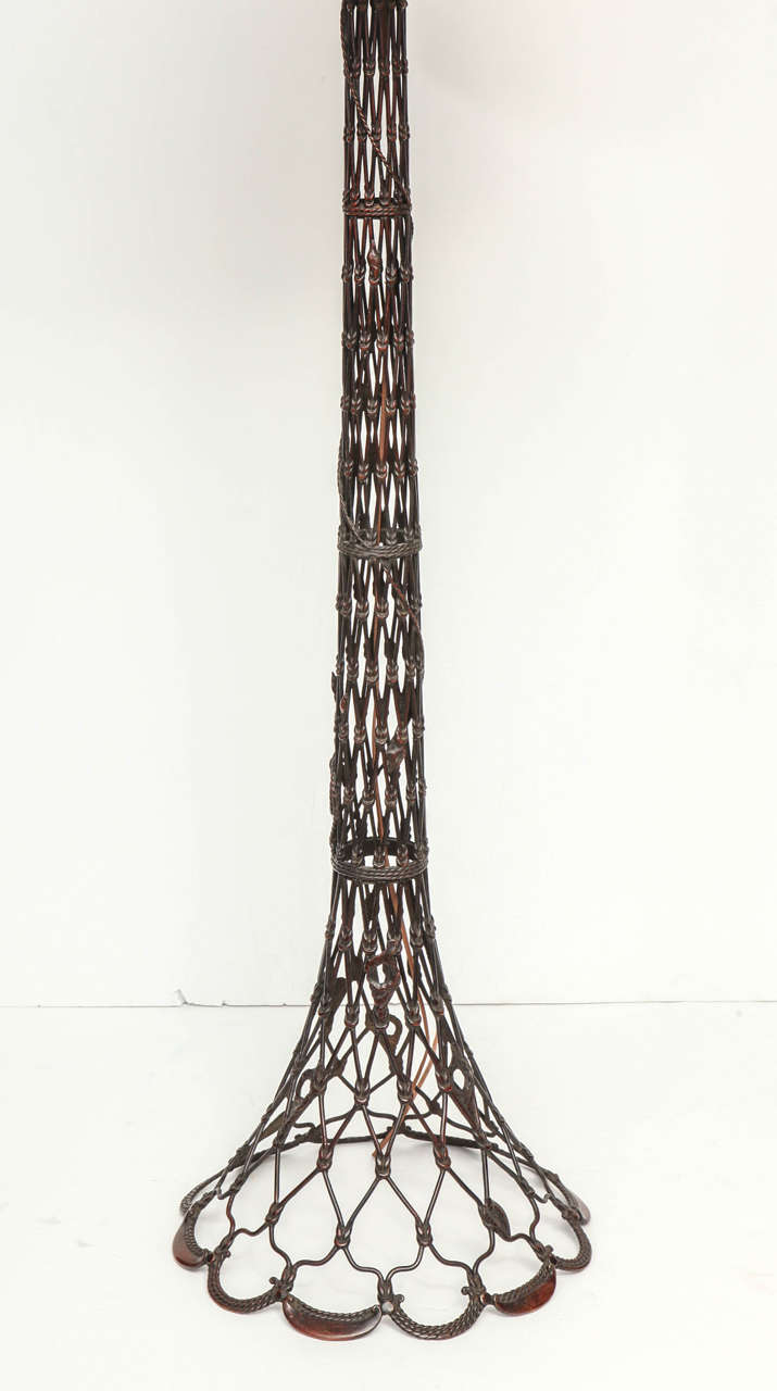 Scandinavian Modern Cast Bronze Fish Trap Floor Lamp