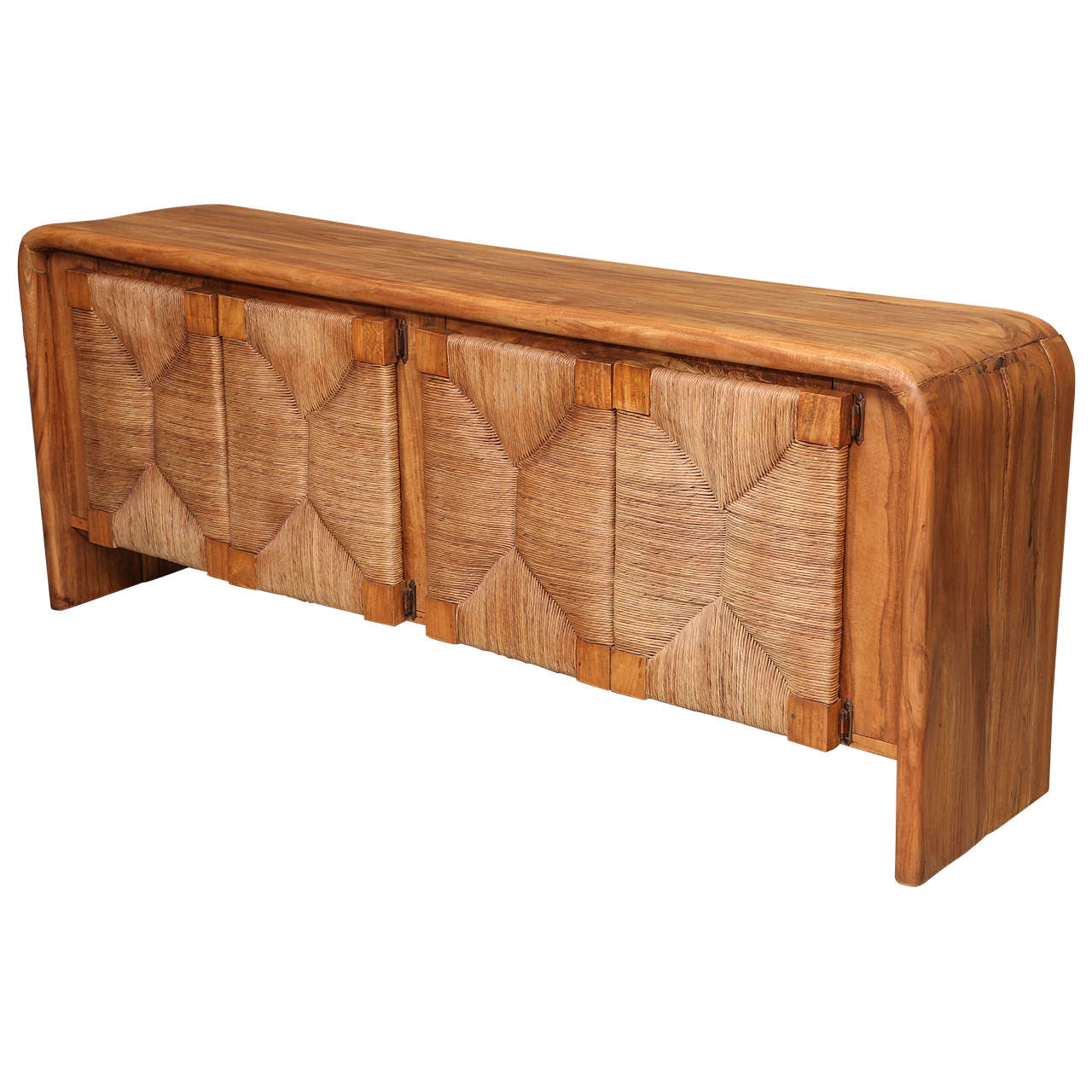French Walnut Credenza with Woven Rush Doors