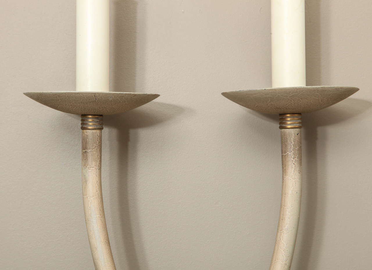 Painted Pair of Large Horn-Shaped Sconces For Sale