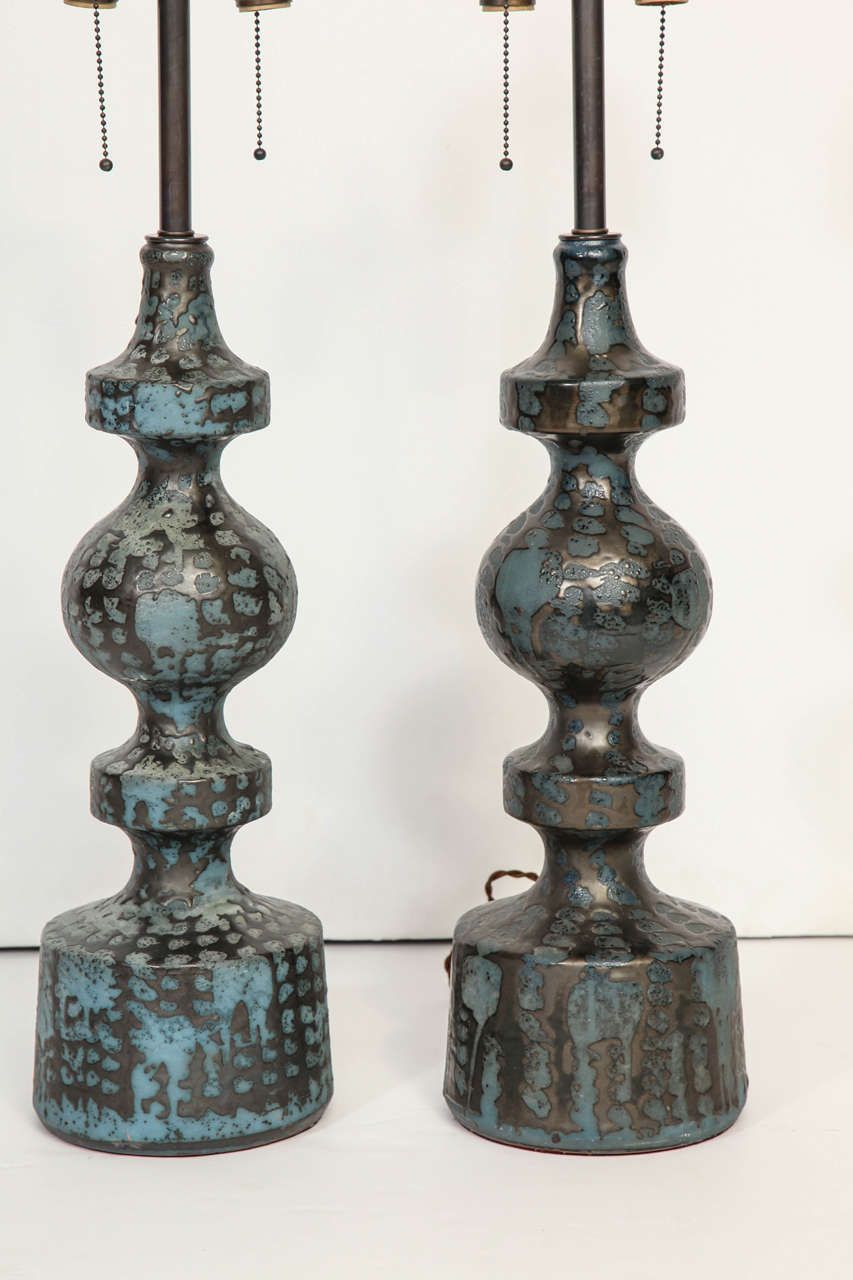 Glazed Pair of Large German Mid-Century Ceramic Lamps