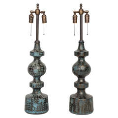 Vintage Pair of Large German Mid-Century Ceramic Lamps