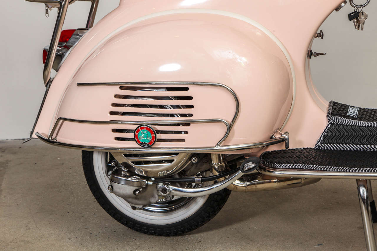 Fully Restored 1963 Pink with White Leather Vintage Italian, Piaggio Vespa 1