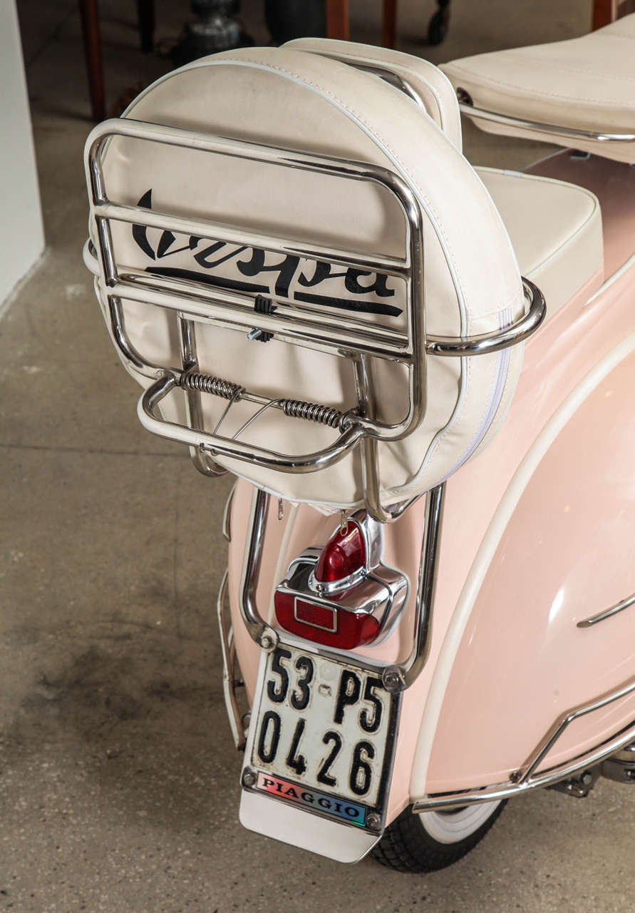 Fully Restored 1963 Pink with White Leather Vintage Italian, Piaggio Vespa 2