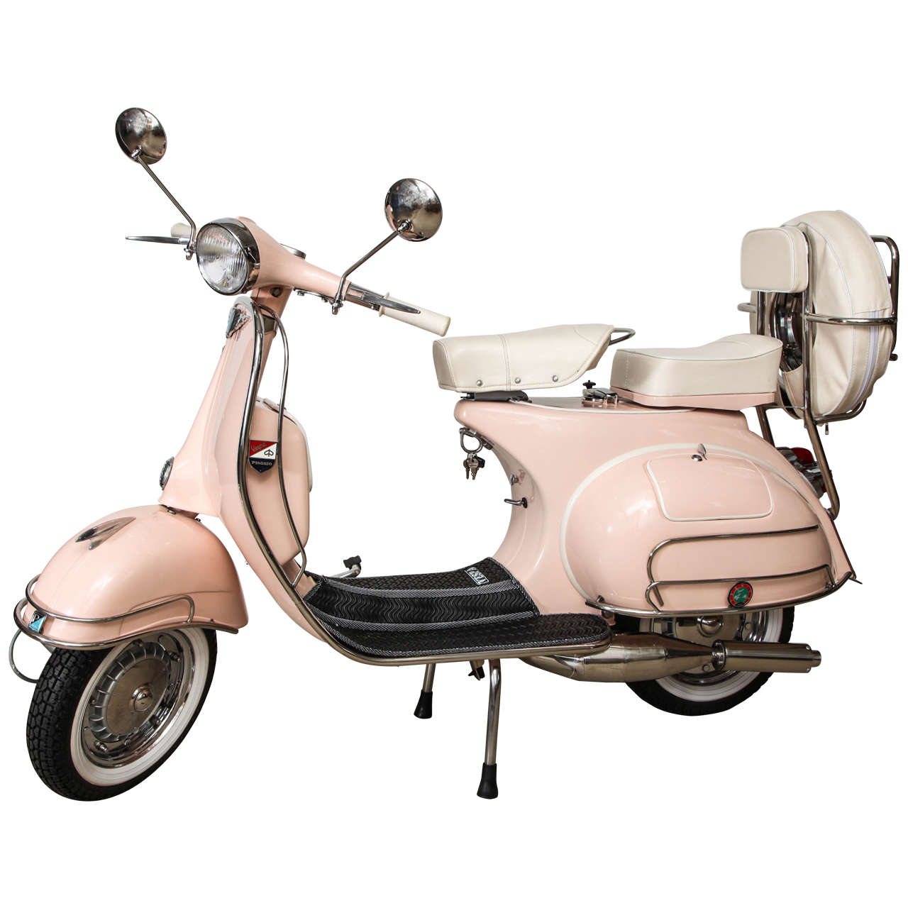Fully Restored 1963 Pink with White Leather Vintage Italian, Piaggio Vespa