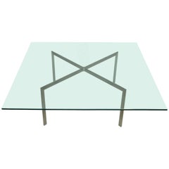 Used Barcelona Style, Nicos Zographos Steel and Glass Coffee Table