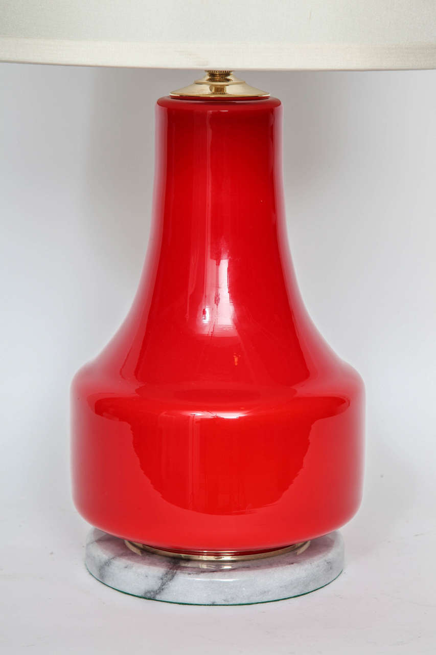 Modern Poppy Red Murano Glass Lamps by Vistosi
