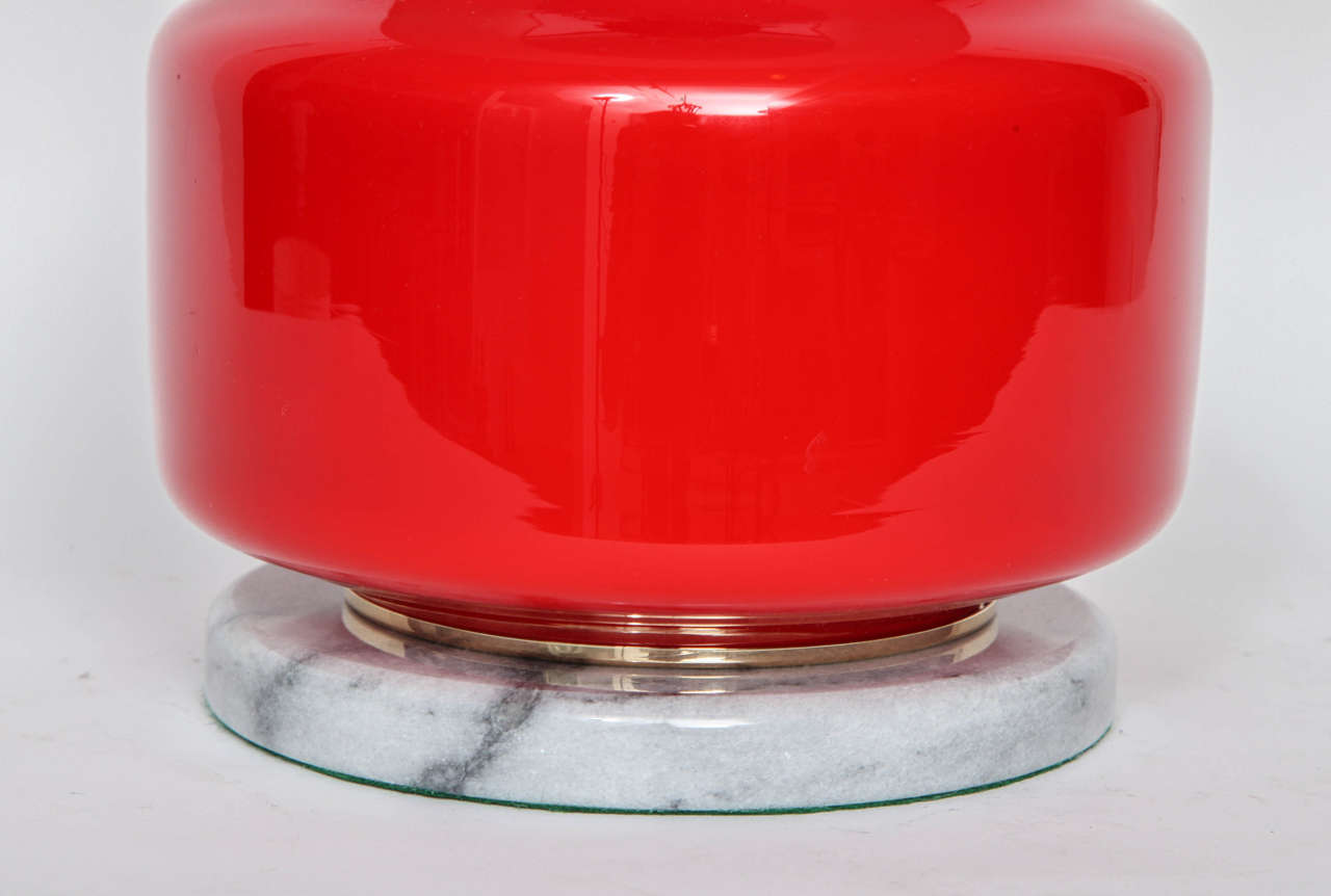 Italian Poppy Red Murano Glass Lamps by Vistosi