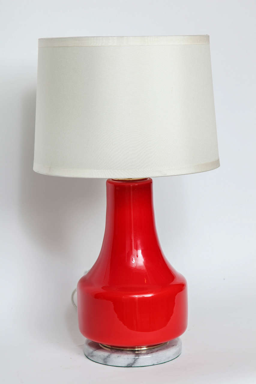 Hand-Crafted Poppy Red Murano Glass Lamps by Vistosi