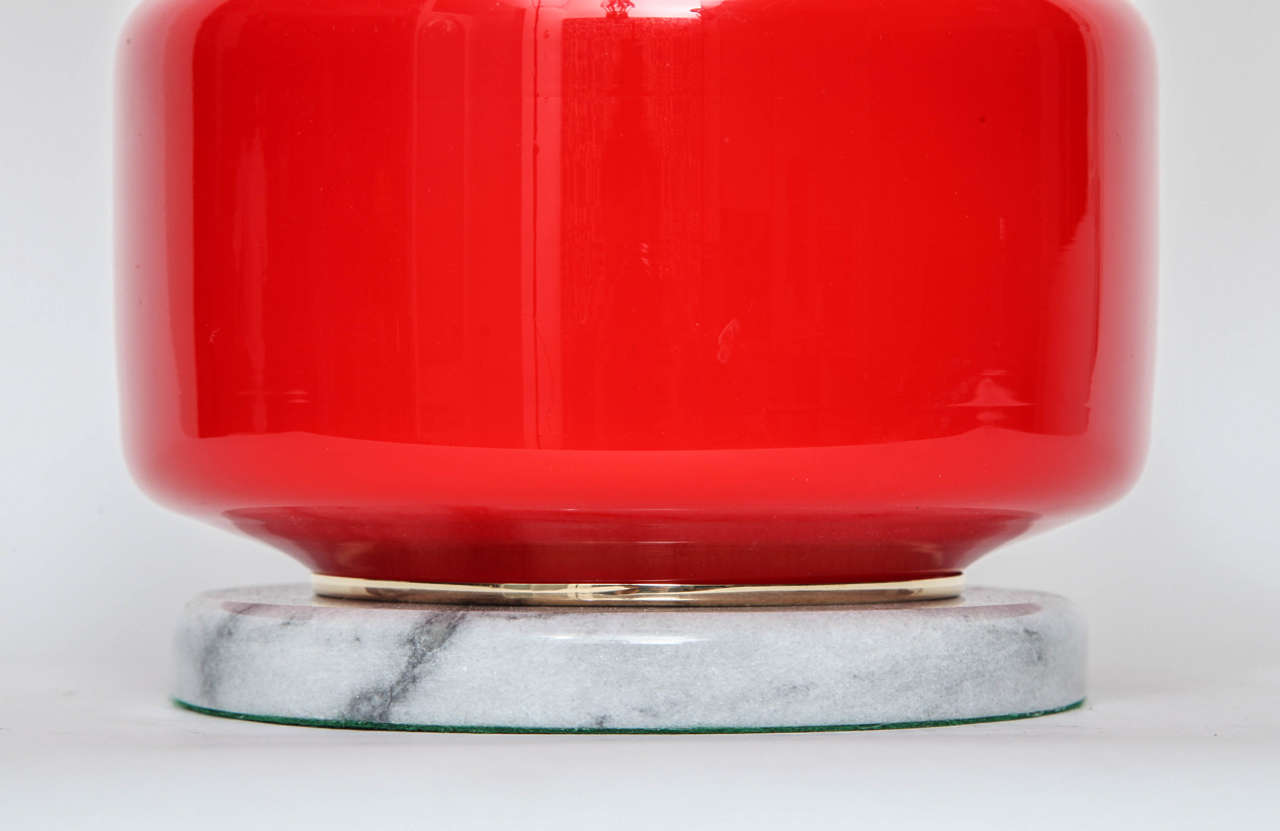 Poppy Red Murano Glass Lamps by Vistosi In Excellent Condition In New York, NY