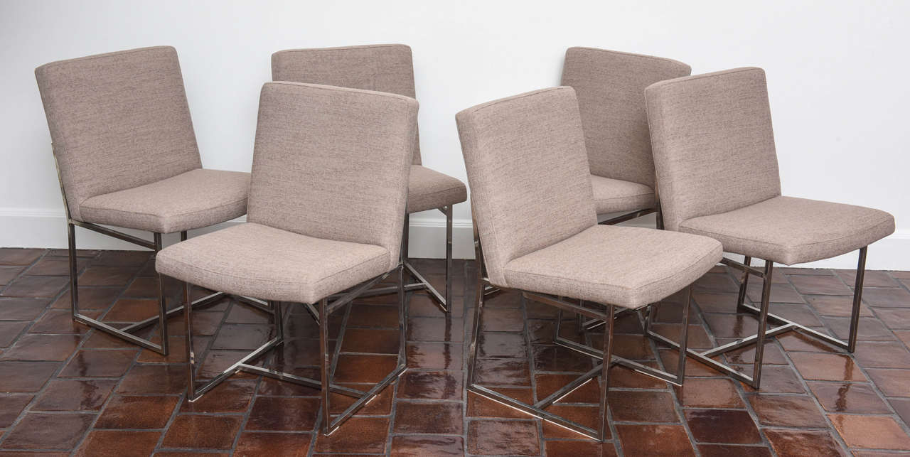 Mid-Century Modern Chrome Framed Dining Chairs by Milo Baughman, S/6 For Sale