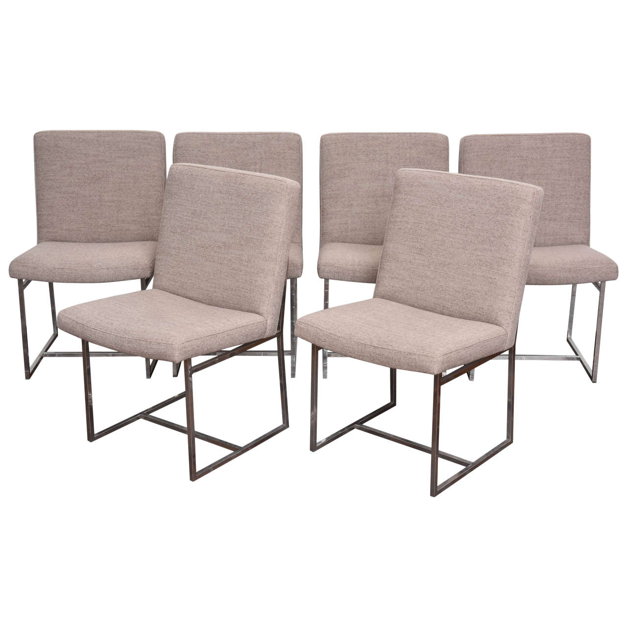 Chrome Framed Dining Chairs by Milo Baughman, S/6 For Sale