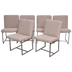 Chrome Framed Dining Chairs by Milo Baughman, S/6