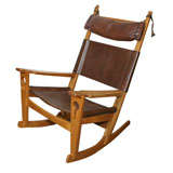 Oak and Leather Keyhole Rocking Chair by Hans Wegner