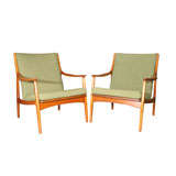 Pair of Danish Modern Teak and Green Loungechairs