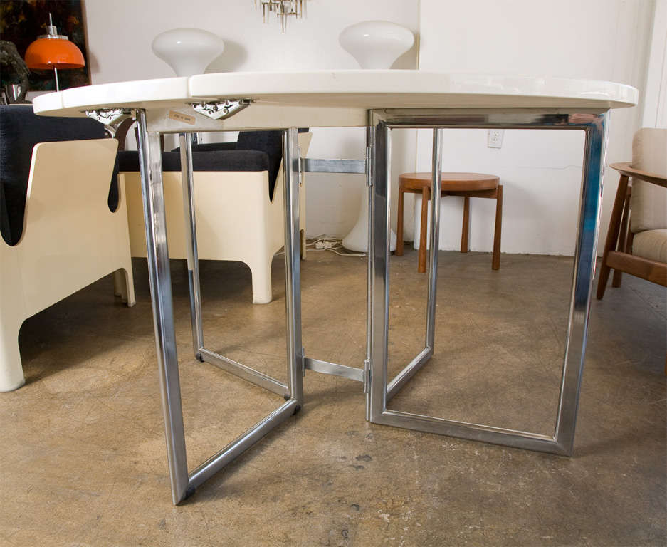 Late 20th Century Italian Drop Leaf Dining/Kitchen Table In Chrome, Laquer