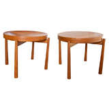 J H Quistgaard Pair of End/ Side Tables In Block Teak Wood Tray
