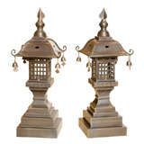 Pair of Ornamental Patinated Bronze Pagodas