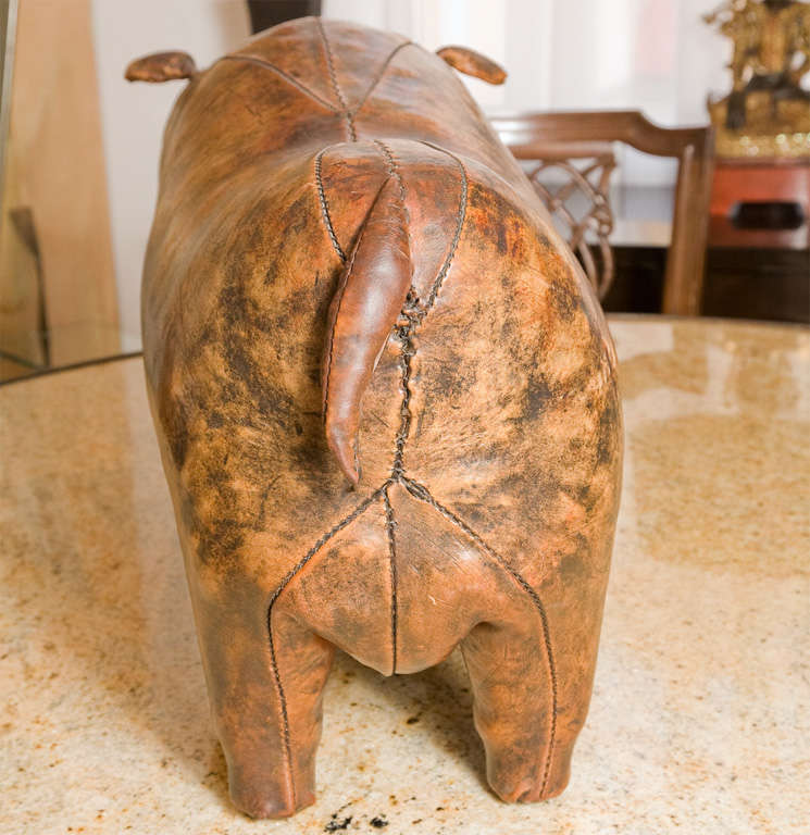 Patinated Leather Hippo Stool 1