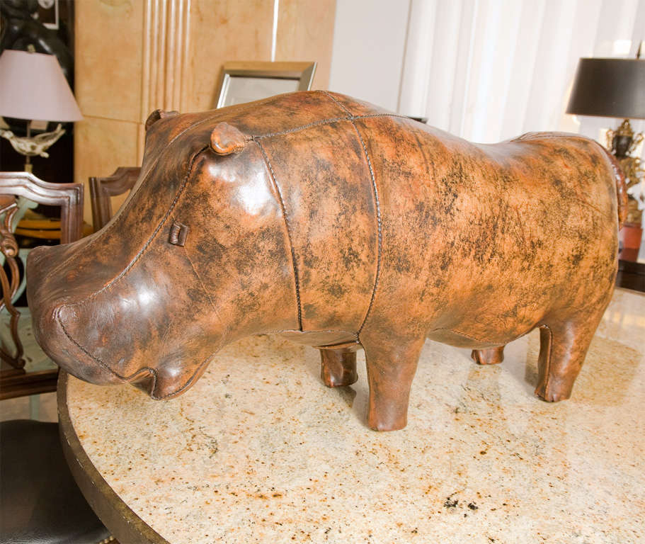 Patinated Leather Hippo Stool 2