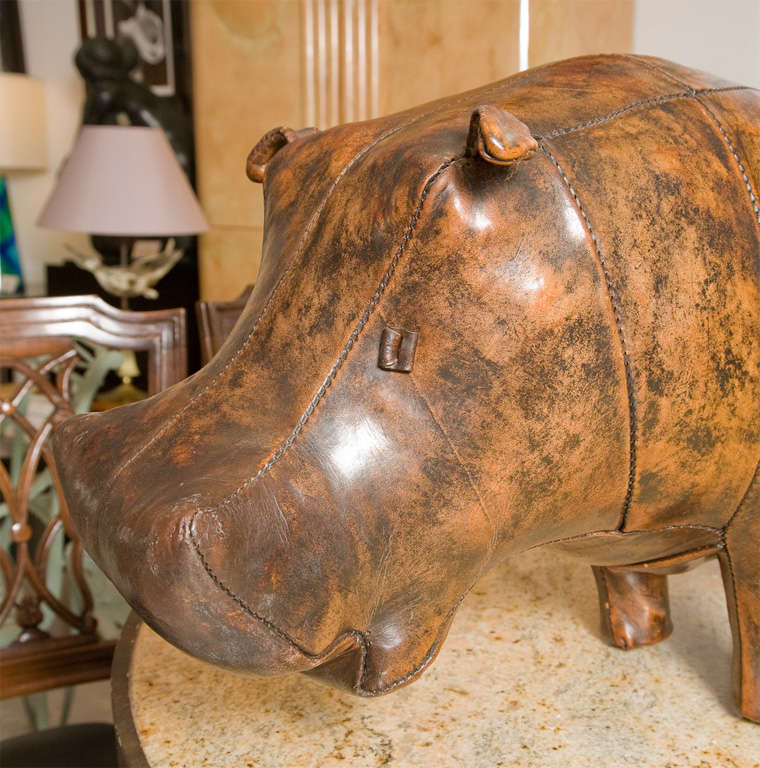 Patinated Leather Hippo Stool 3