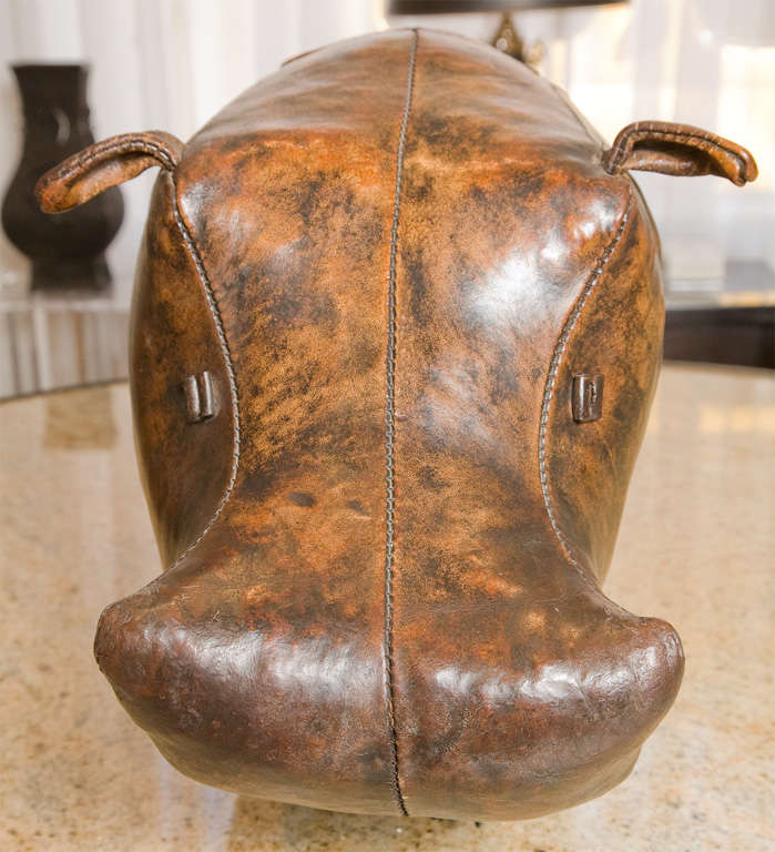 Patinated Leather Hippo Stool 5