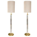 Pair of Vintage Brass and Lucite Rod Floor Lamps