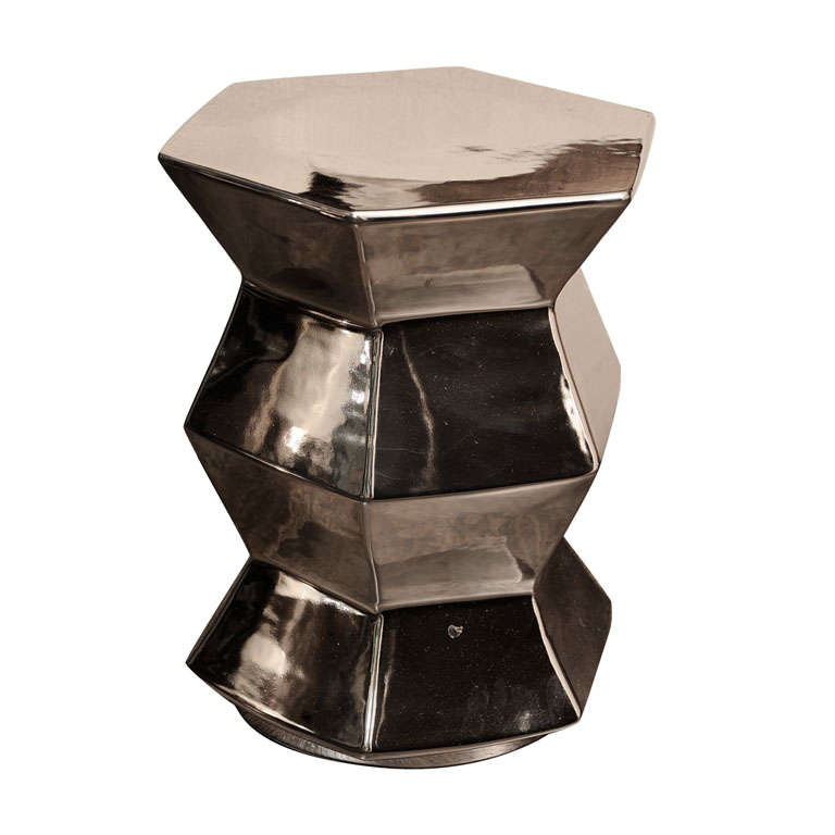 Hexagonal Silver Ceramic Stool at 1stdibs