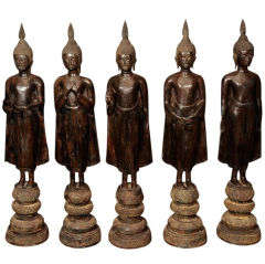 Set of Five Bronze Standing Buddhas