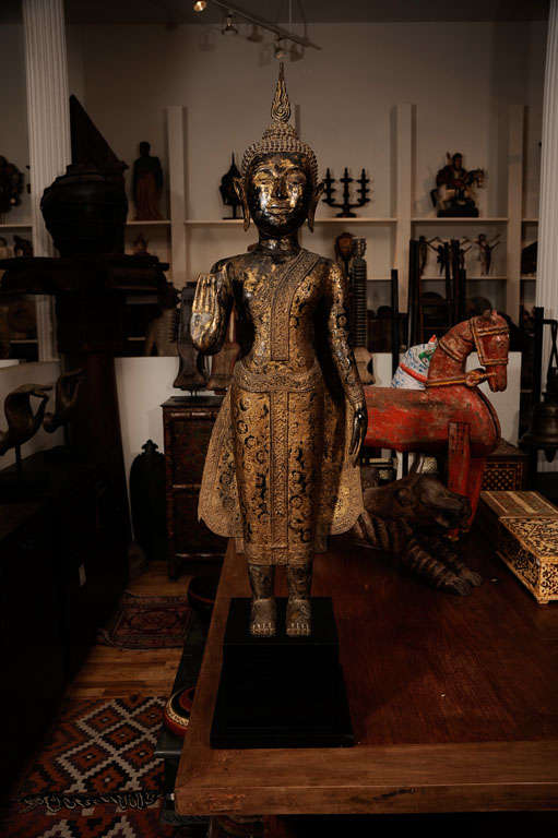 Bangkok Style Bronze Buddha with Gold Paint