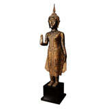 Antique Bangkok Style Bronze Buddha with Gold Paint