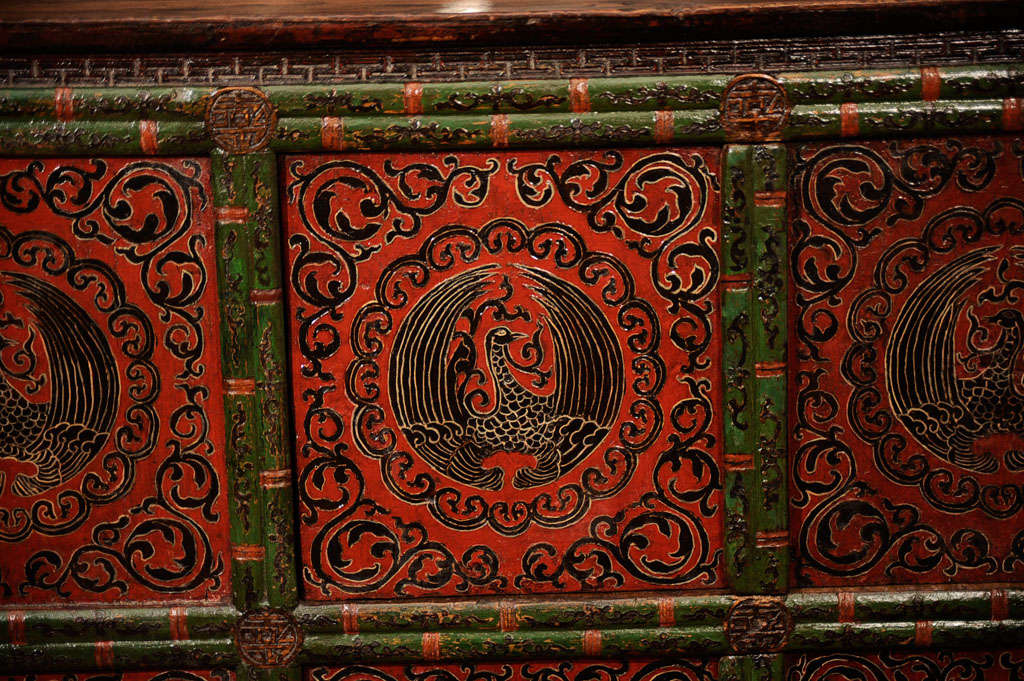 Monastery Chest , Embossed painting, depicting the  Phoenix In Excellent Condition For Sale In New York, NY