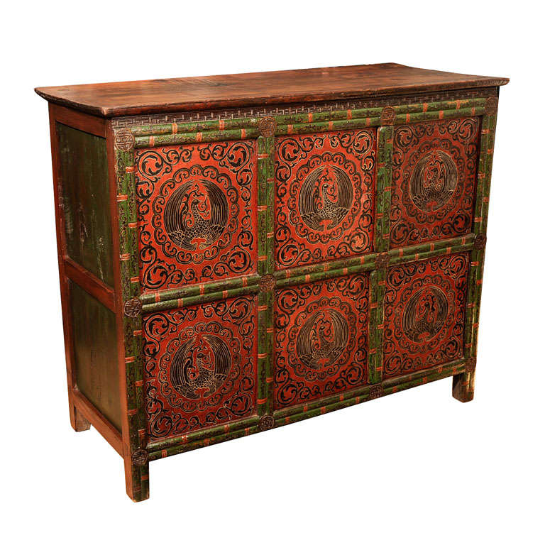 Monastery Chest , Embossed painting, depicting the  Phoenix For Sale