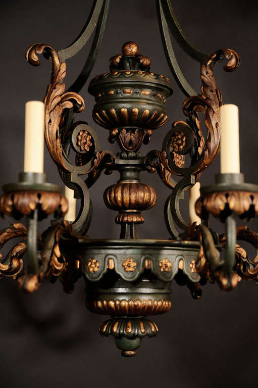 Gilt and Polychromed Iron Eight Light Chandelier. In Excellent Condition For Sale In New York, NY