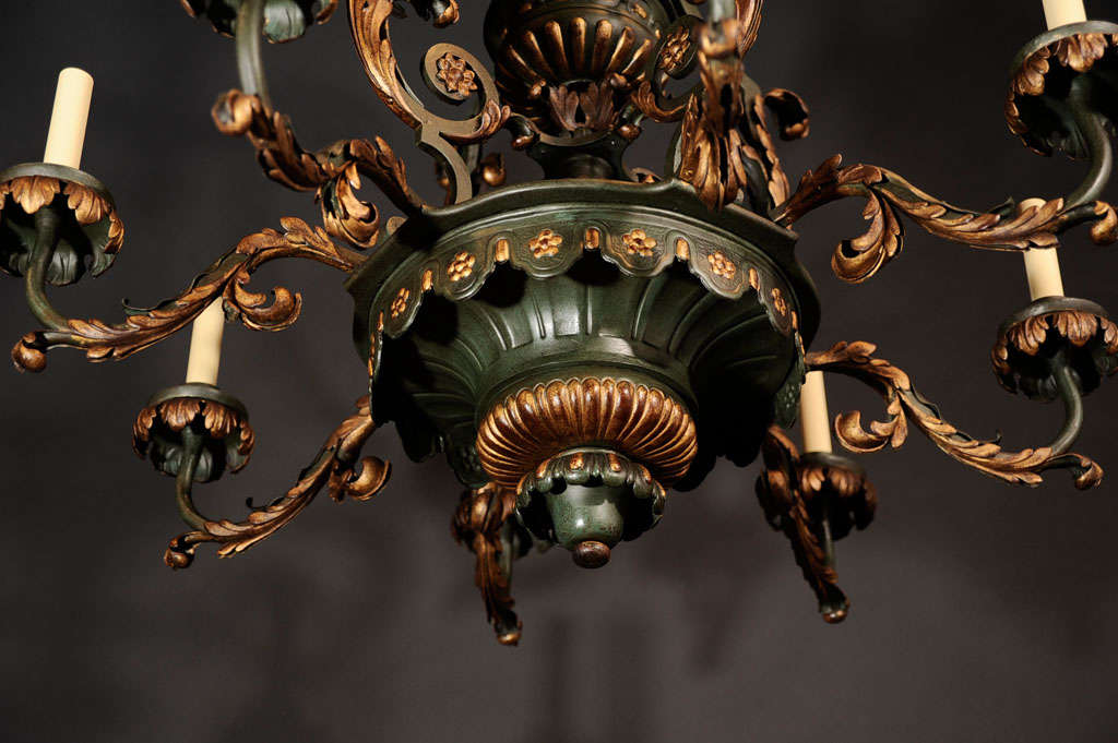 Gilt and Polychromed Iron Eight Light Chandelier. For Sale 1