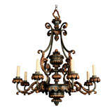 Gilt and Polychromed Iron Eight Light Chandelier.