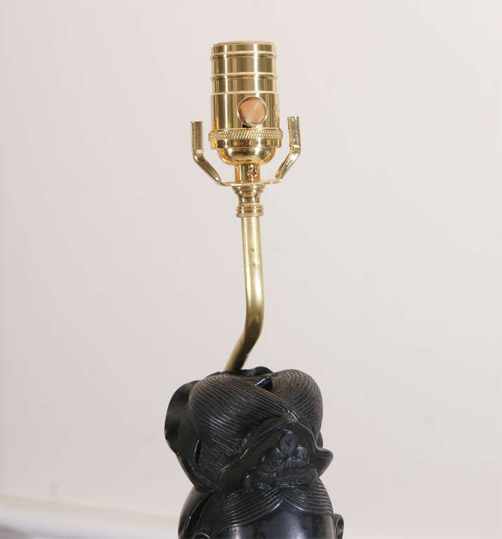 Unknown UNIQUE PAIR OF CARVED  ORIENTAL FIGURINE LAMPS