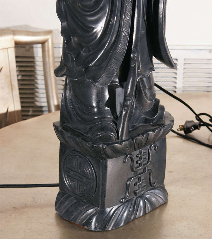Mid-20th Century UNIQUE PAIR OF CARVED  ORIENTAL FIGURINE LAMPS