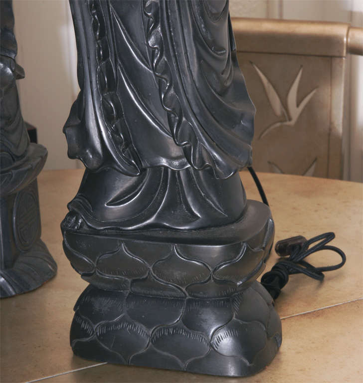 UNIQUE PAIR OF CARVED  ORIENTAL FIGURINE LAMPS 1