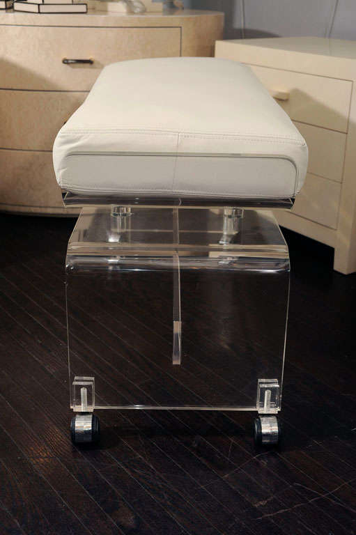 Lucite Bench with White leather cushion 1