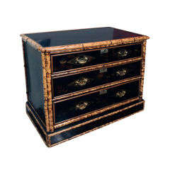 Victorian Bamboo and Lacquer 3 Drawer Chest, England, 19th C.