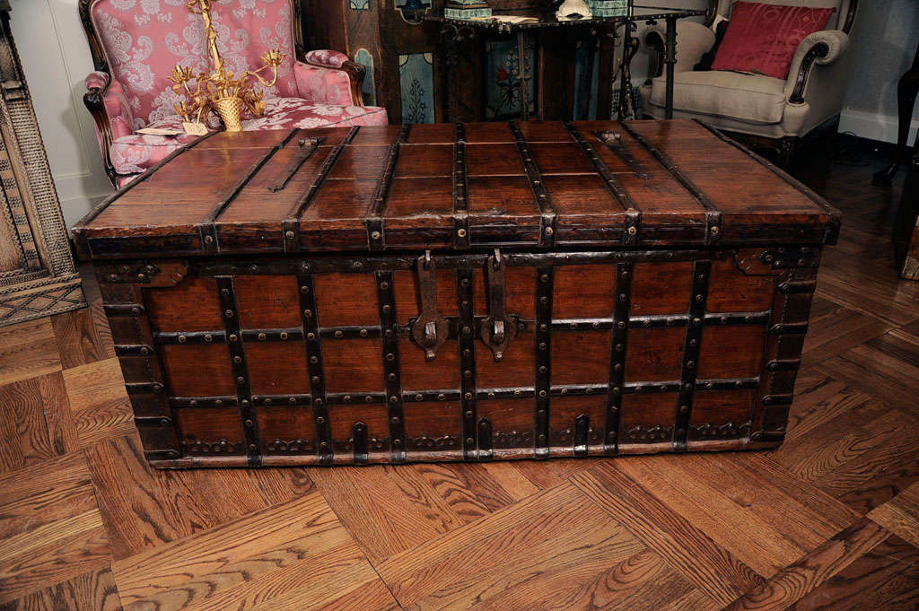 Indian Oversize Teak & Iron Strapwork Trunk, India, circa 1860