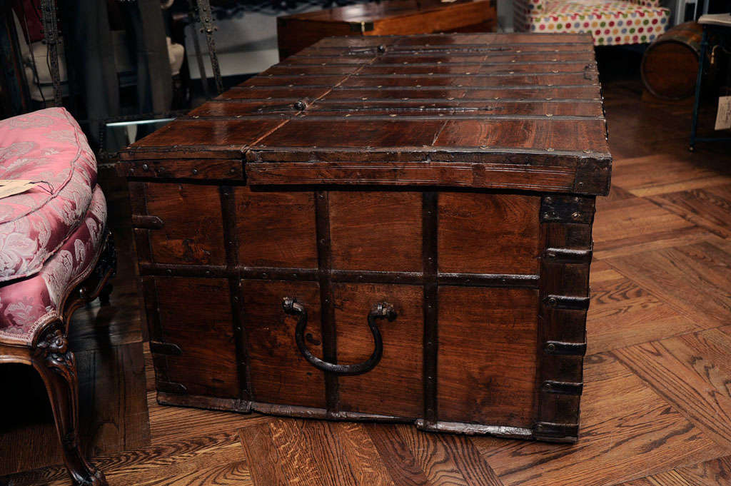 Oversize Teak & Iron Strapwork Trunk, India, circa 1860 2
